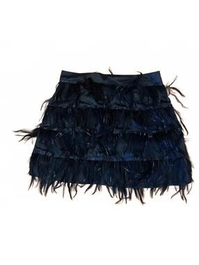 Saks Fifth Avenue Finesse Black Feathered Mini Skirt Size M
